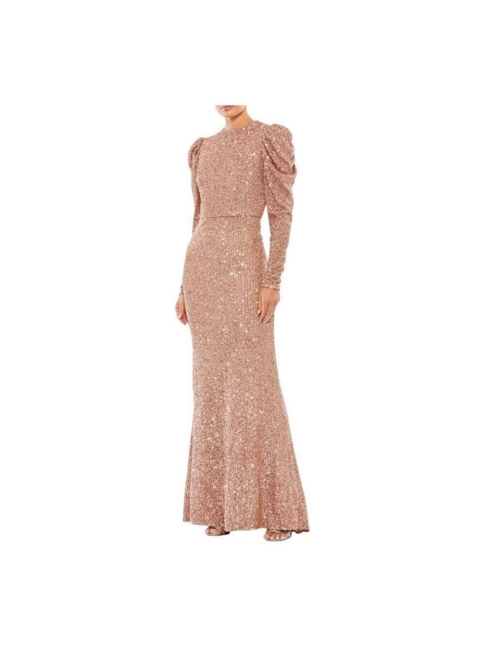 Mac Duggal Copper Sequined Puff Sleeve Sheath Gown Size 8 NWT